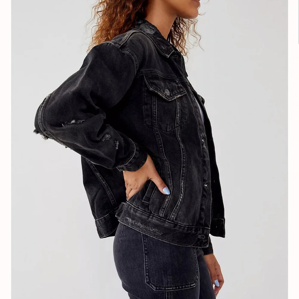 FREE PEOPLE We The Free NEW Jolene Trucker Jacket NEW Washed Black Size S - Picture 6 of 16